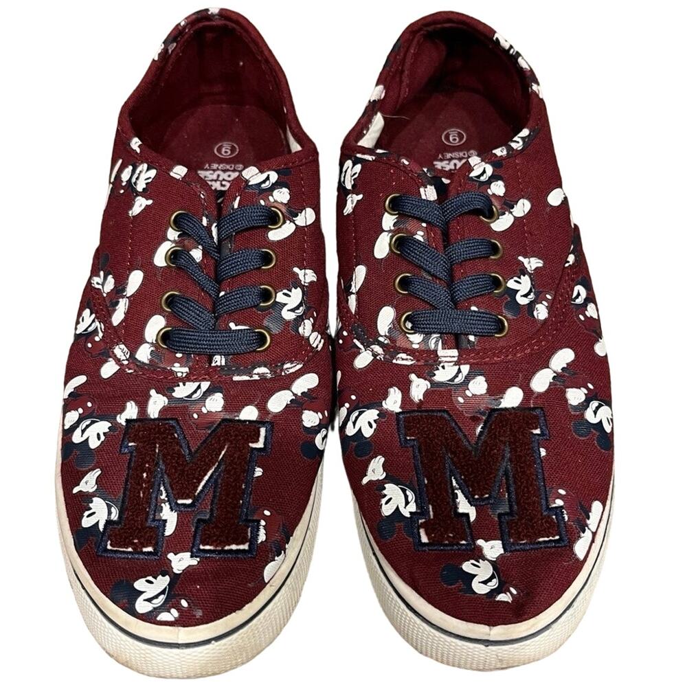 Disney Mickey Mouse Women's 9 Letterman Canvas Mickey Print Tennis Shoe Sneakers